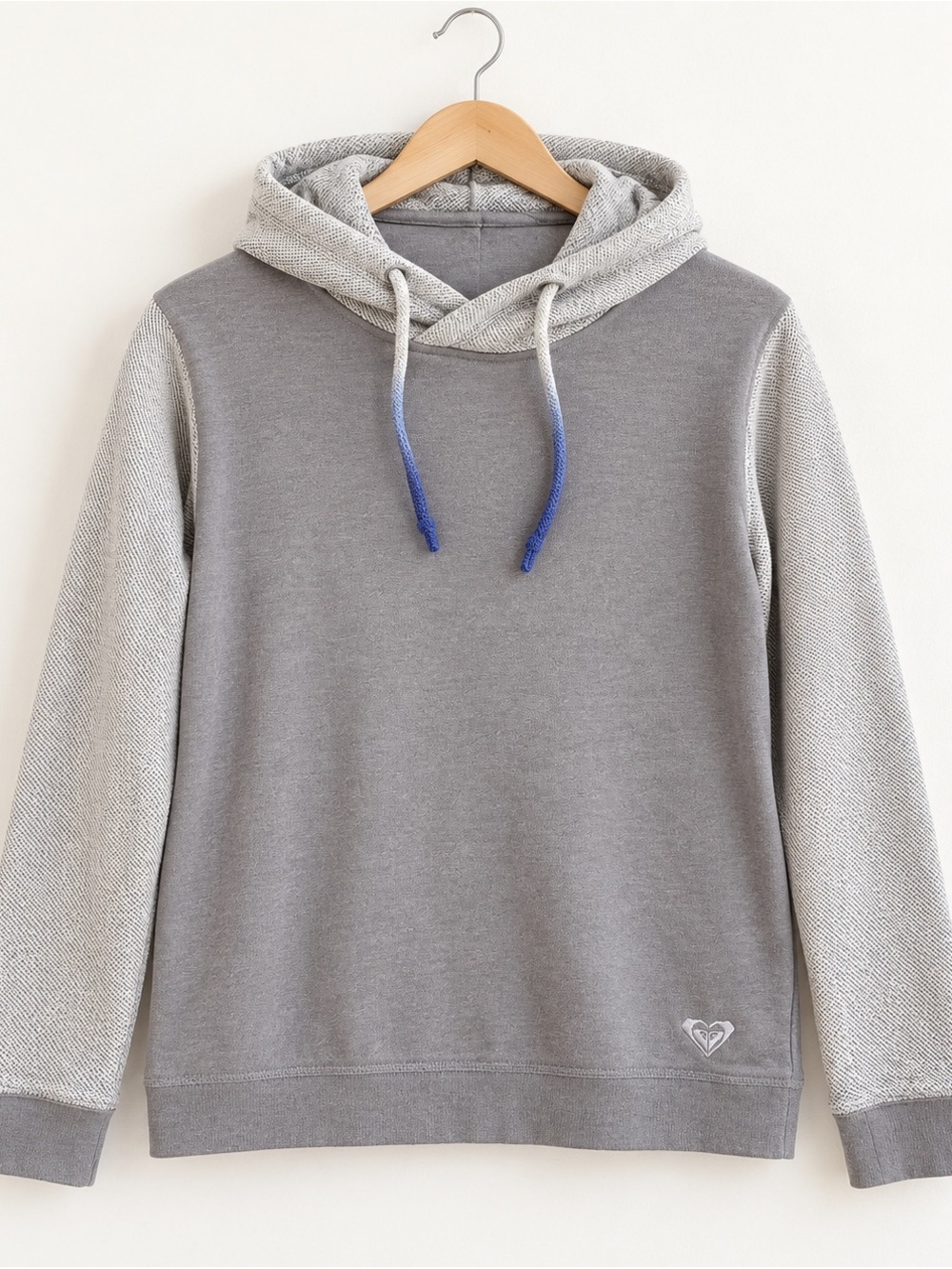 Roxy Women’s Medium Gray Colorblock Reverse-Knit Pullover Hoodie